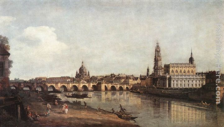 View of Dresden from the Right Bank of the Elbe with the Augustus Bridge painting - Bernardo Bellotto View of Dresden from the Right Bank of the Elbe with the Augustus Bridge art painting